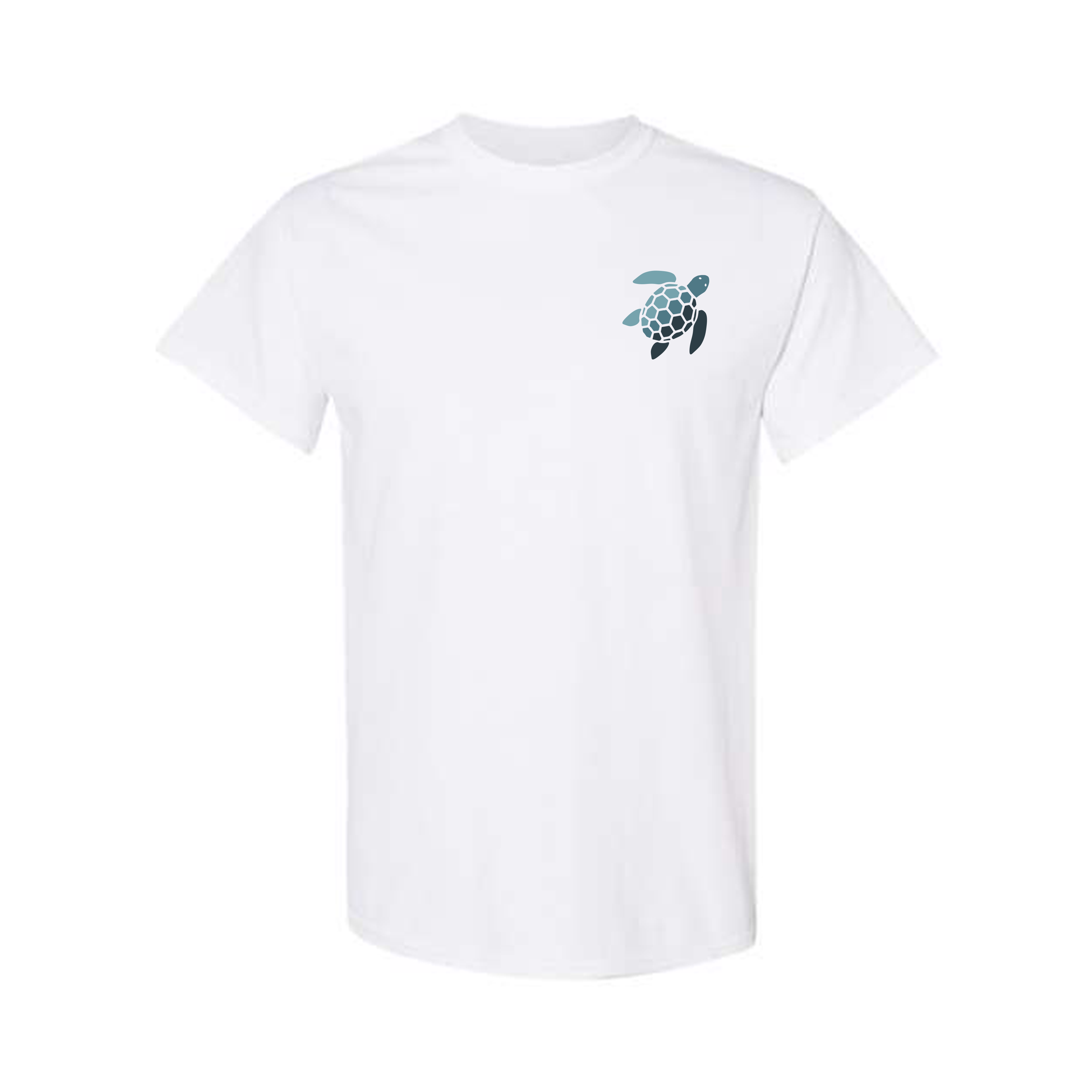 Blue gradient sea turtle logo on front left chest and blue gradient signature Sea Green Apparel recycle logo on center back 5.3 Ounce, 100% Heavy Cotton Seamless double-needle 7/8" collar Double-needle sleeves and hem
